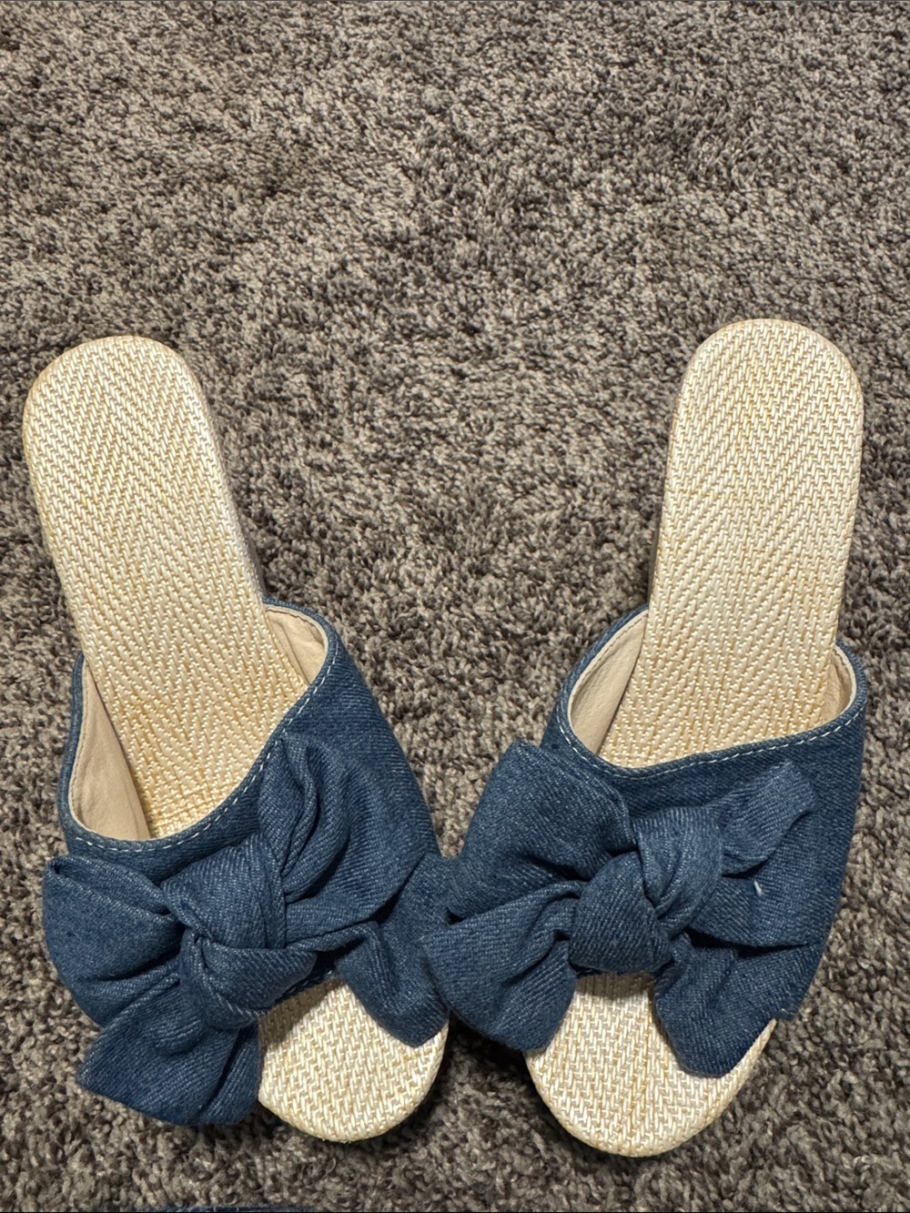 Denim Bow Slide Sandals - Blue